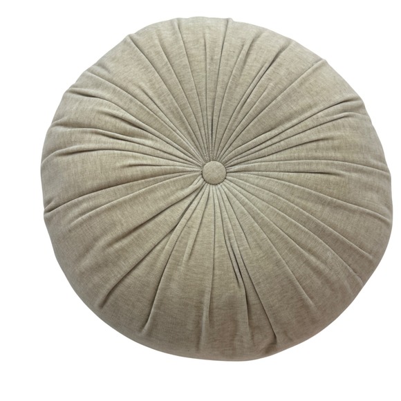 Other - 15" Round Tufted Accent Pillow Floor Cushion Neutral Soft Velvet, Cream Color